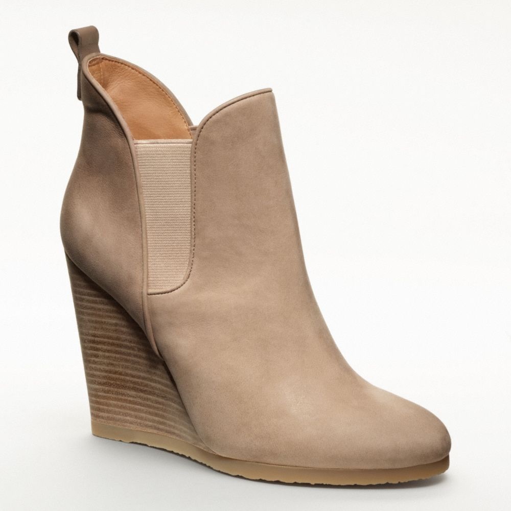 ISO Coach Farah Beige/Tan Wedge Booties